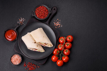 Delicious traditional shawarma or doner kebab with chicken