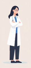Fototapeta premium Banner promoting female doctor with crossed arms. For healthcare, medicine, and professional services advertisements
