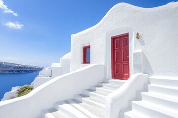 Obraz premium Greece Greek Islands. Santorini Island Travel Landmark with White Architecture in Oia Village