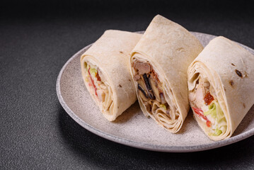 Delicious traditional shawarma or doner kebab with chicken