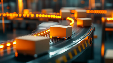 small boxes go along a conveyor belt