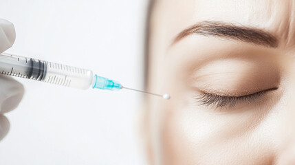 Close up injection in wrinkles. Procedure for correcting age. Cosmetic enhancement concept for aesthetic procedures. Cosmetic procedure concept for beauty and rejuvenation. Rejuvenation therapy.	