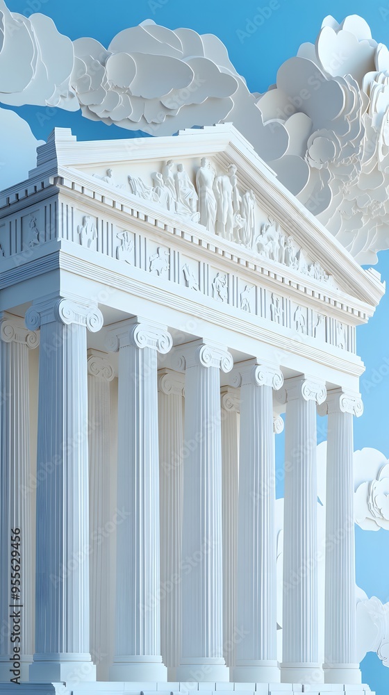 Poster 48. **render a 3d paper cut of the parthenon with its ancient columns and grand structure, providing