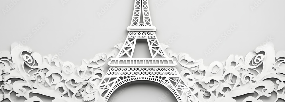 Poster 1. **create a 3d paper cut concept of the eiffel tower with detailed iron latticework and ample spac