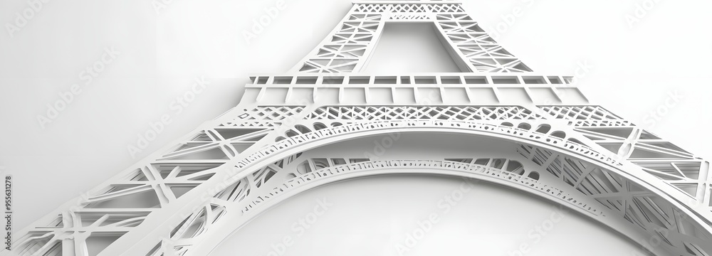 Poster 1. **create a 3d paper cut concept of the eiffel tower with detailed iron latticework and ample spac