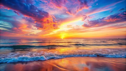 Obraz premium Softly blended watercolor hues of pink, orange, and blue capture the serene essence of a tranquil ocean sunset,