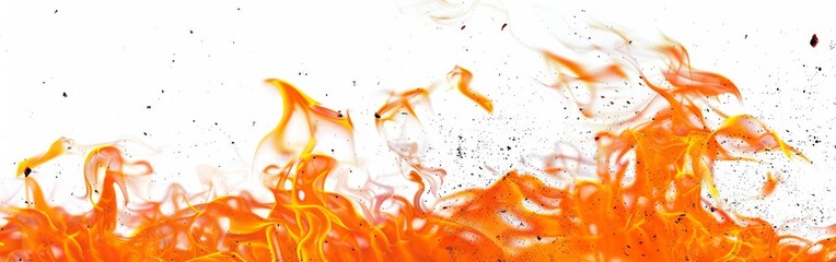 Fire flames isolated on white background, burning fire flames texture banner panorama