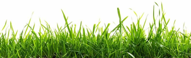 Grass isolated on white background, green grass border banner design. Spring or summer landscape