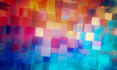 Vibrant 3D Cubes with Colorful Translucent Background and Dynamic Composition