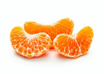 Plump tangerine orange slices, isolated on a white background