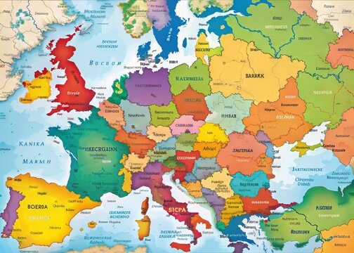 Vibrant colorful map of Eastern Europe featuring borders, capitals, and major cities, highlighting countries from