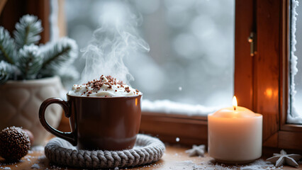 cup of coffee and christmas cookies