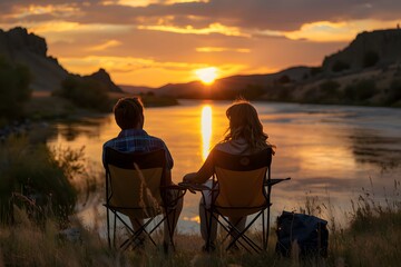 Fototapeta premium Serene Sunset Moments by the River