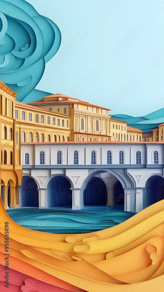Poster 45. **create a 3d paper cut of the uffizi gallery in florence, featuring its renaissance architectur