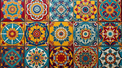 Colorful Patterned Tiles in a Grid