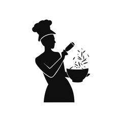 a Cook with mortar, vector silhouette illustration clipart, isolated white background 
