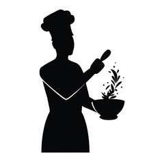 a Cook with mortar, vector silhouette illustration clipart, isolated white background 