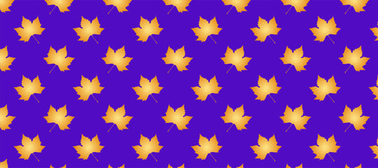 Pattern with yellow autumn leaves in the violet background