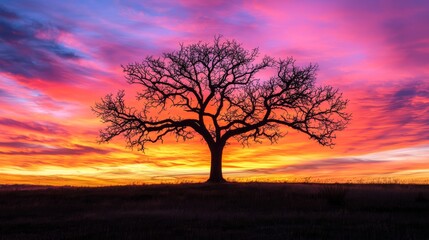 Obraz premium Silhouette of a Tree Against a Vibrant Sunrise