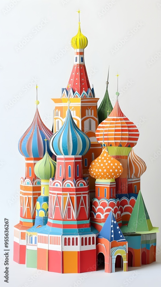 Poster 37. **create a 3d paper cut of st. basil's cathedral with its colorful onion domes, leaving ample sp