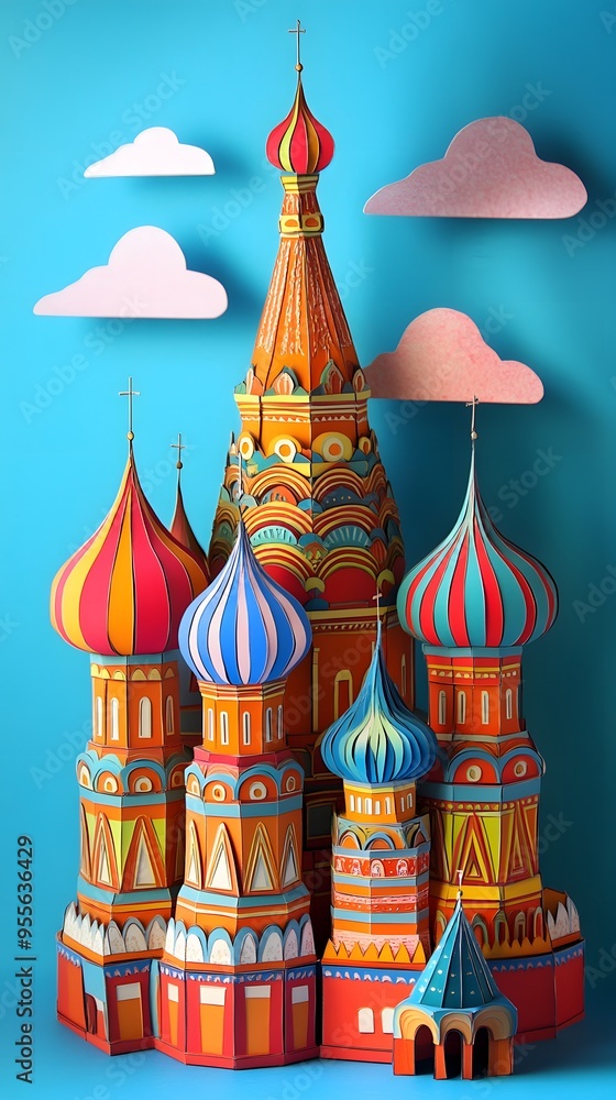 Poster 37. **create a 3d paper cut of st. basil's cathedral with its colorful onion domes, leaving ample sp