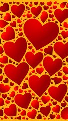 red hearts on a yellow background concept