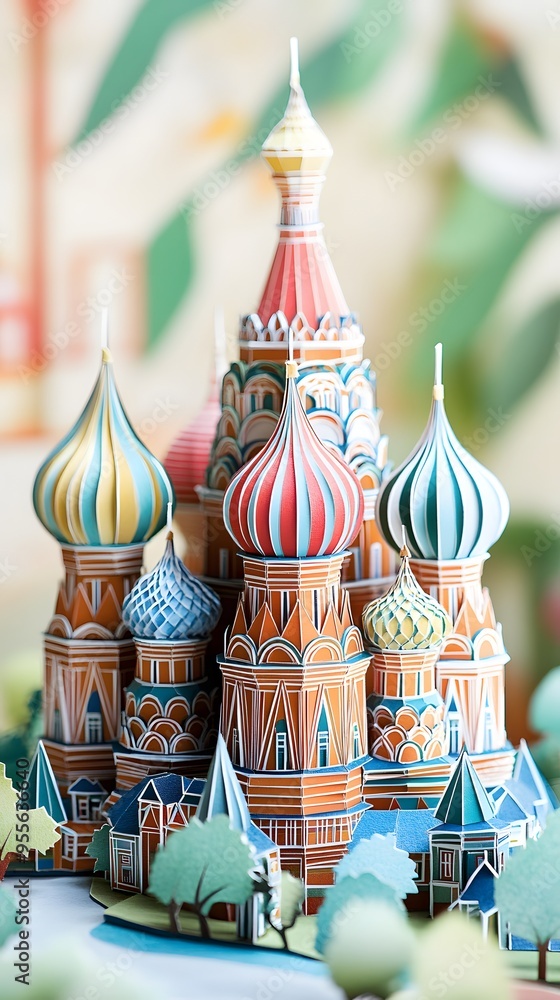 Poster 37. **create a 3d paper cut of st. basil's cathedral with its colorful onion domes, leaving ample sp