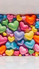 Colorful plastic hearts on a white background