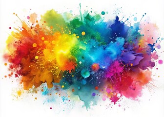 Fototapeta premium Vibrant watercolor-inspired digital brush strokes and splatters overlap on a white background, creating a unique