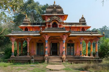 Fototapeta premium Beautifully Crafted Temple Surrounded by Lush Greenery