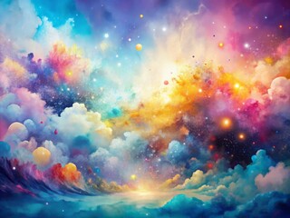 Vibrant watercolor splashes blend with subtle abstract patterns, creating a mesmerizing, dreamy effect with soft hues