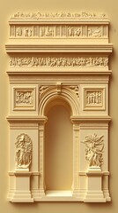 Fototapeta premium 35. **Illustrate a 3D paper cut of the Arc de Triomphe with its detailed carvings, leaving space above for text.**