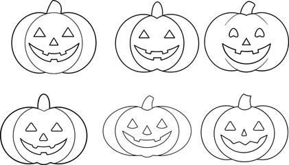 Halloween pumpkin line art vector clip art set, isolated