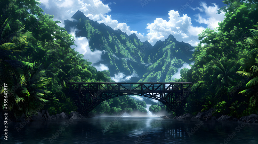 Wall mural Bridges Landscape Anime Style