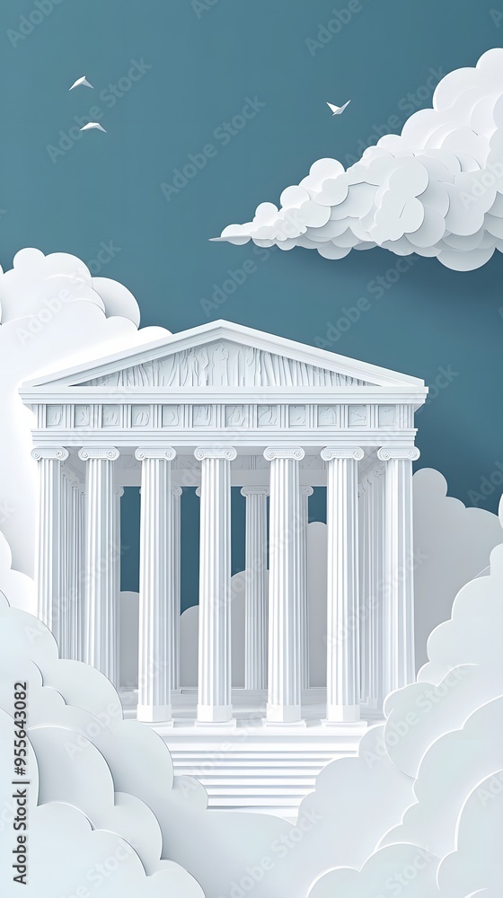 Poster 23. **illustrate a 3d paper cut of the parthenon with its grand columns and space in the sky above f