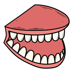 Hand drawn cartoon human mouth on white background. Dental model of human jaw. Dentures. Dental prosthetic.