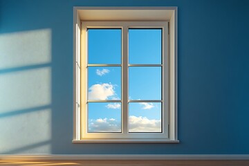 Obraz premium A solitary window bathes a blue room in soft natural light.
