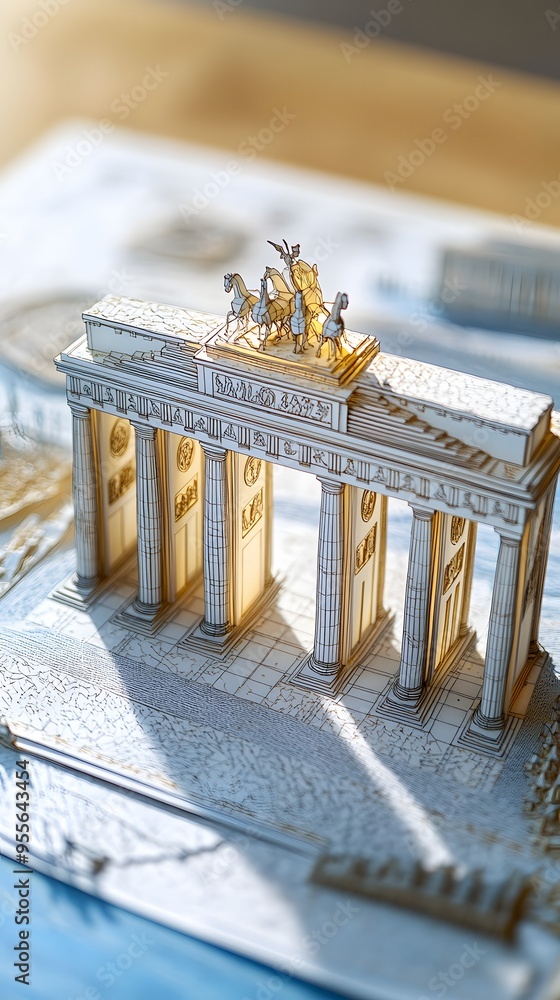 Poster 25. **create a 3d paper cut of the brandenburg gate with its neoclassical design, leaving space arou