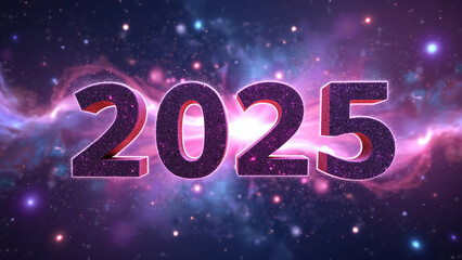 2025 Glittering Cosmic Numbers with Starry Background