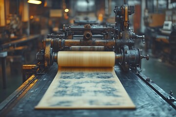 Fototapeta premium Vintage Printing Press with Ink Roller and Paper