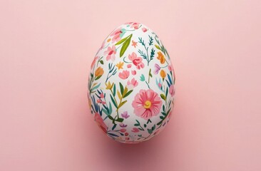 A beautifully decorated Easter egg with a vibrant floral pattern set against a soft pastel pink background, perfect for celebrating spring and Easter themes.