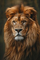 Obraz premium A majestic lion with a flowing mane stands proudly against a textured gradient background blending