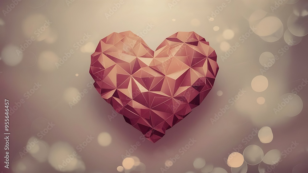 Wall mural polygon shape of heart on bokeh soft light background polygonal design