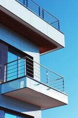 photo of a modern balcony railing design system, highlighting sleek lines contemporary materials