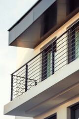 photo of a modern balcony railing design system, highlighting sleek lines contemporary materials