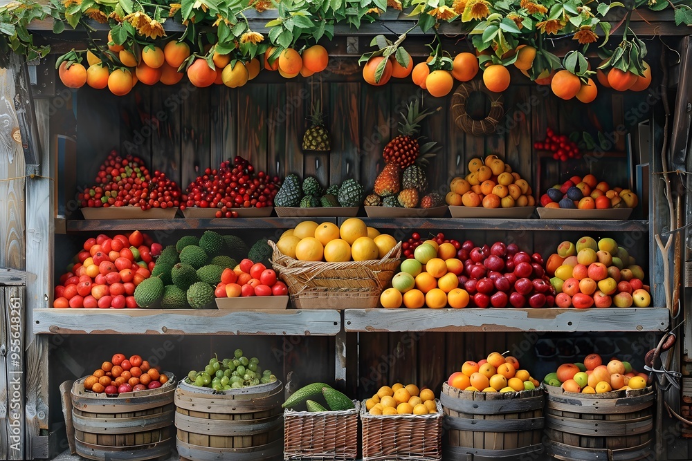 Aufkleber vibrant fruit stand displaying a colorful array of fresh produce