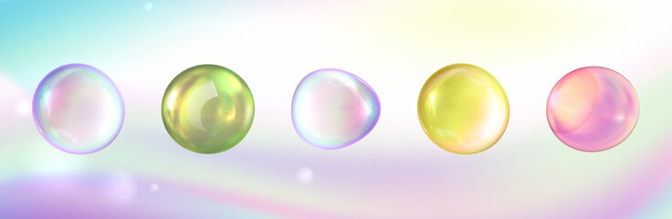 3d abstract set of collagen serum bubbles. Cosmetic essence. Collagen  clear  realistic drops