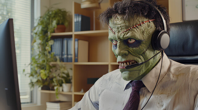 Businessman zombie in the office. Halloween concept.