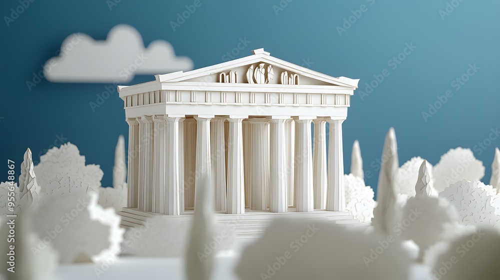 Aufkleber 50. **illustrate a 3d paper cut of the parthenon with its ancient columns and clear space above for 