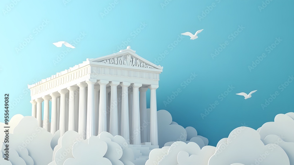 Aufkleber 50. **illustrate a 3d paper cut of the parthenon with its ancient columns and clear space above for 